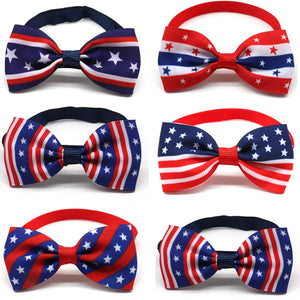 60X Pet Puppy Dog Cat Bow Ties 4th of July Red White Blue Adjustable Dog Accessories Small Dog Cat Bowties Pet Grooming Products