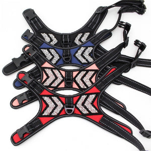 Pet Dogs Safe Vest Travel Supplies Meash Breathable Reflective Harness with Glittering Rhinestone Wholesale Pet Accessories
