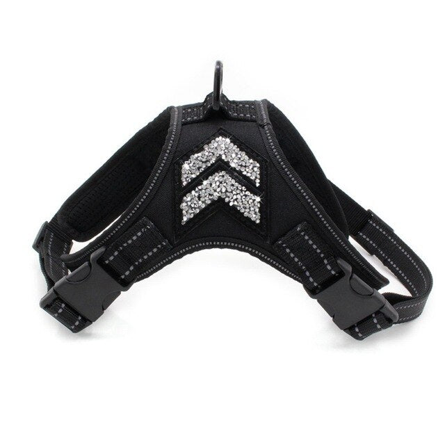 Pet Dogs Safe Vest Travel Supplies Meash Breathable Reflective Harness with Glittering Rhinestone Wholesale Pet Accessories