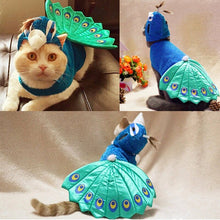 Load image into Gallery viewer, New Pet Jacket Comfortable Pet Coat Adorable Pet Costume With Blue Peacock Head Shape Hats Blue Peacock Cat Dog Clothes
