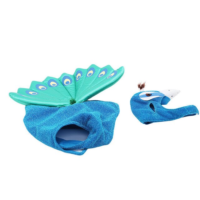 New Pet Jacket Comfortable Pet Coat Adorable Pet Costume With Blue Peacock Head Shape Hats Blue Peacock Cat Dog Clothes