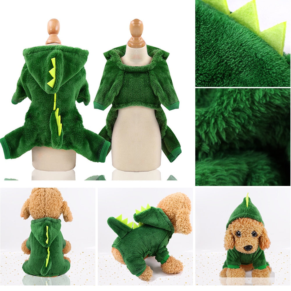 Pet Cat Clothes Funny Dinosaur Costumes Coat Winter Warm Fleece Cat Cloth For Small Cats Kitten Hoodie Puppy Dog Clothes Xs-Xxl