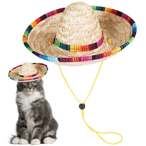 1PCS Pet Straw Hat Fashion Casual Adjustable Strap Dog Sun Hat Cat Hat for Summer Pet Cosplay Costume Funny Accessories
