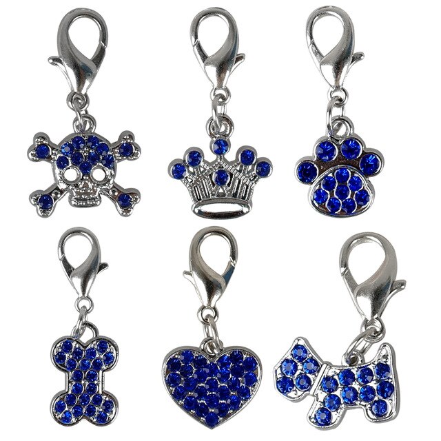 6pcs/lot Bling Rhinestone Dog Cat Collar Accessories Crystal Charm Necklace Pendant Accessory For Small Dogs Accesorios Perros