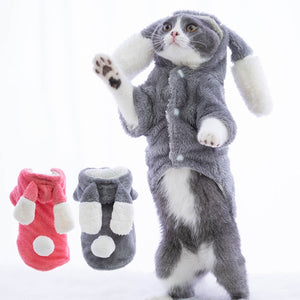 Funny Cat Clothes Christmas Winter Clothing For Small Dogs Furry Rabbit Cosplay Costume Halloween Suit Pet Coat Jacket Hoodies