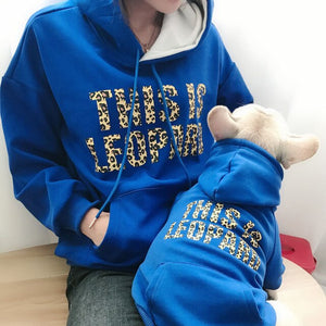HSWLL Autumn winter warm dog clothes pet parent-child wear plus velvet thick leopard print sweater French bulldog