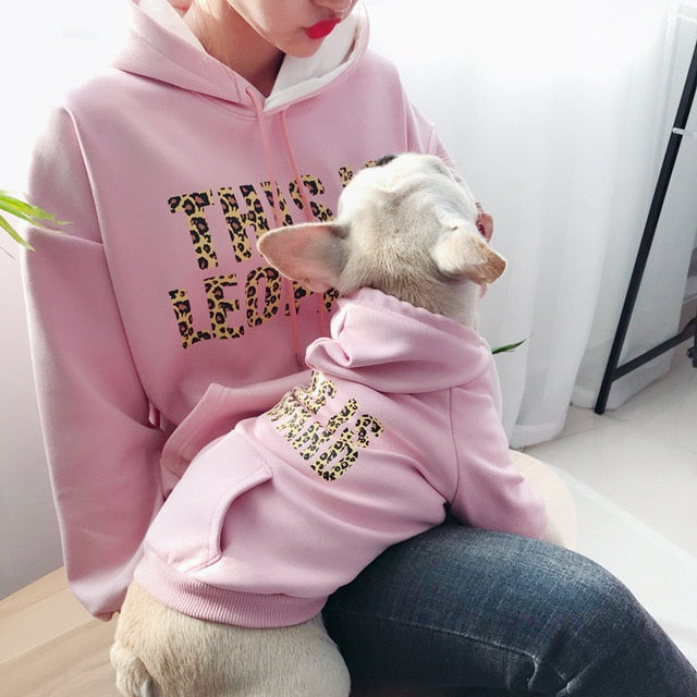 HSWLL Autumn winter warm dog clothes pet parent-child wear plus velvet thick leopard print sweater French bulldog