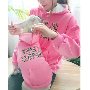 HSWLL Autumn winter warm dog clothes pet parent-child wear plus velvet thick leopard print sweater French bulldog